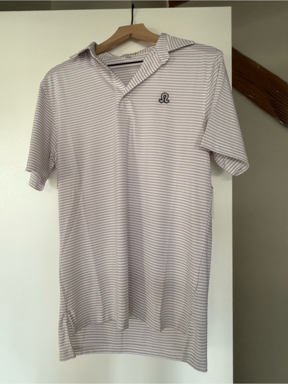 Men's Light Purple & White Striped Polo with Subtle Logo